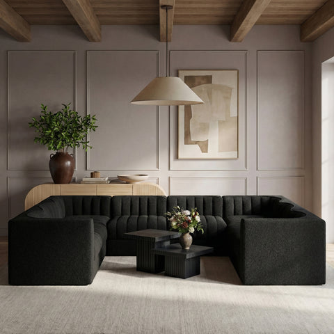 Talia Black Velvet Performance Fabric Upholstered Sectional