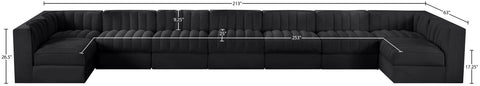 Talia Black Velvet Performance Fabric Upholstered Sectional, 9-Piece