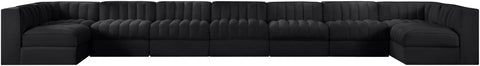 Talia Black Velvet Performance Fabric Upholstered Sectional, 9-Piece