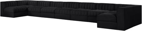 Talia Black Velvet Performance Fabric Upholstered Sectional, 9-Piece