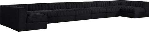 Talia Black Velvet Performance Fabric Upholstered Sectional, 9-Piece