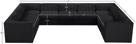 Talia Black Velvet Performance Fabric Upholstered Sectional, 9-Piece (Style 2)