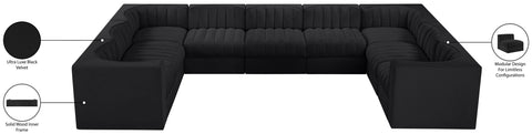 Talia Black Velvet Performance Fabric Upholstered Sectional, 9-Piece (Style 2)