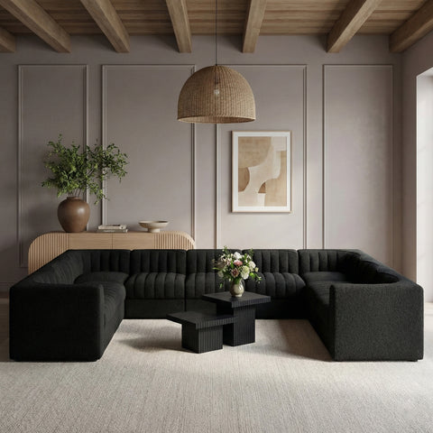 Talia Black Velvet Performance Fabric Upholstered Sectional, 9-Piece (Style 2)