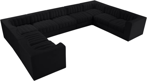 Talia Black Velvet Performance Fabric Upholstered Sectional, 9-Piece (Style 2)