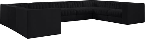 Talia Black Velvet Performance Fabric Upholstered Sectional, 9-Piece (Style 2)
