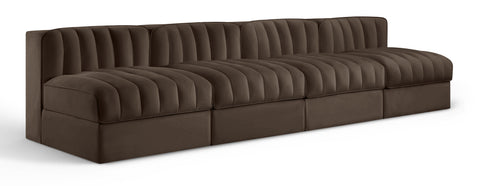 Talia Brown Velvet Performance Fabric Upholstered Sofa, 4-Piece (Style 2)
