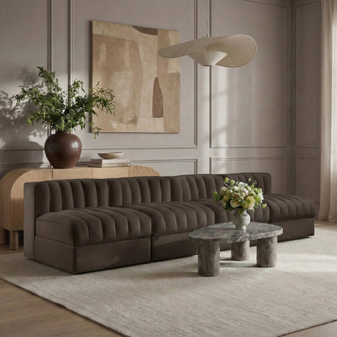 Talia Brown Velvet Performance Fabric Upholstered Sofa, 4-Piece (Style 2)