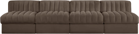 Talia Brown Velvet Performance Fabric Upholstered Sofa, 4-Piece (Style 2)