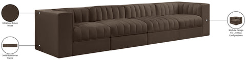 Talia Brown Velvet Performance Fabric Upholstered Sofa, 4-Piece (Style 3)