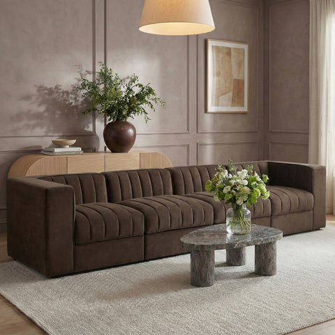 Talia Brown Velvet Performance Fabric Upholstered Sofa, 4-Piece (Style 3)