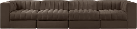 Talia Brown Velvet Performance Fabric Upholstered Sofa, 4-Piece (Style 3)