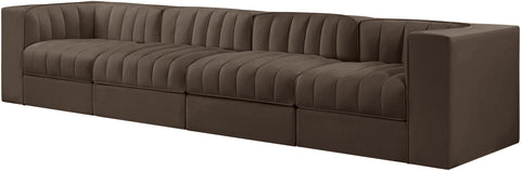 Talia Brown Velvet Performance Fabric Upholstered Sofa, 4-Piece (Style 3)