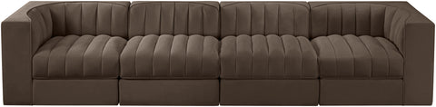Talia Brown Velvet Performance Fabric Upholstered Sofa, 4-Piece (Style 3)