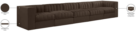 Talia Brown Velvet Performance Fabric Upholstered Sofa, 5-Piece