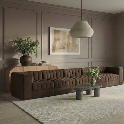Talia Brown Velvet Performance Fabric Upholstered Sofa, 5-Piece