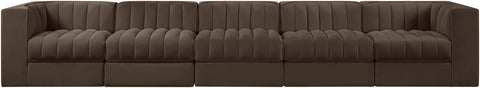 Talia Brown Velvet Performance Fabric Upholstered Sofa, 5-Piece