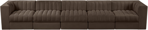 Talia Brown Velvet Performance Fabric Upholstered Sofa, 5-Piece