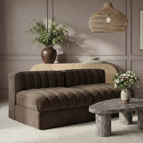 Talia Brown Velvet Performance Fabric Upholstered Loveseat, 2-Piece
