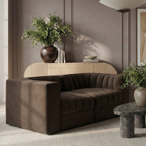 Talia Brown Velvet Performance Fabric Upholstered Loveseat, 2-Piece (Style 2)