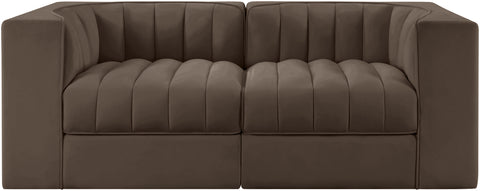 Talia Brown Velvet Performance Fabric Upholstered Loveseat, 2-Piece (Style 2)