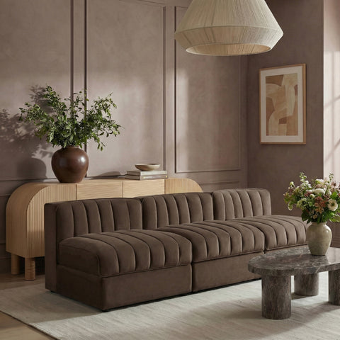 Talia Brown Velvet Performance Fabric Upholstered Sofa, 3-Piece