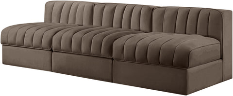 Talia Brown Velvet Performance Fabric Upholstered Sofa, 3-Piece