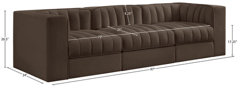 Talia Brown Velvet Performance Fabric Upholstered Sofa, 3-Piece (Style 2)