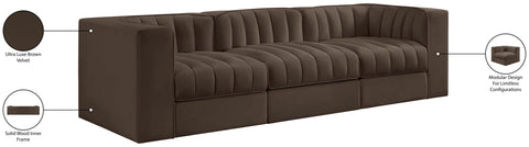 Talia Brown Velvet Performance Fabric Upholstered Sofa, 3-Piece (Style 2)