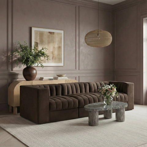 Talia Brown Velvet Performance Fabric Upholstered Sofa, 3-Piece (Style 2)