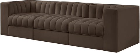Talia Brown Velvet Performance Fabric Upholstered Sofa, 3-Piece (Style 2)