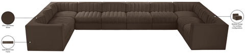 Talia Brown Velvet Performance Fabric Upholstered Sectional, 10-Piece