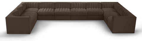 Talia Brown Velvet Performance Fabric Upholstered Sectional, 10-Piece