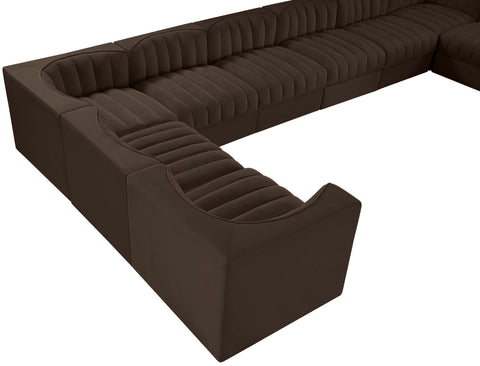 Talia Brown Velvet Performance Fabric Upholstered Sectional, 10-Piece