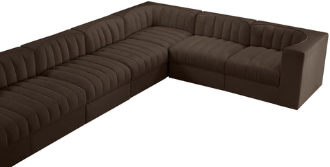 Talia Brown Velvet Performance Fabric Upholstered Sectional, 10-Piece