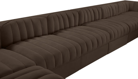 Talia Brown Velvet Performance Fabric Upholstered Sectional, 10-Piece