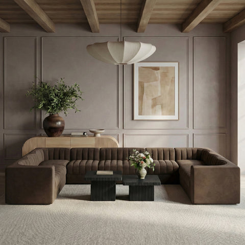 Talia Brown Velvet Performance Fabric Upholstered Sectional, 10-Piece