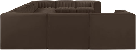 Talia Brown Velvet Performance Fabric Upholstered Sectional, 10-Piece