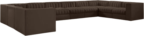Talia Brown Velvet Performance Fabric Upholstered Sectional, 10-Piece