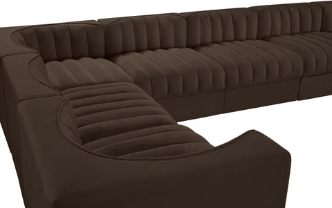 Talia Brown Velvet Performance Fabric Upholstered Sectional, 10-Piece