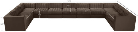 Talia Brown Velvet Performance Fabric Upholstered Sectional, 11-Piece