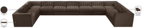 Talia Brown Velvet Performance Fabric Upholstered Sectional, 11-Piece
