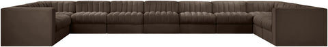 Talia Brown Velvet Performance Fabric Upholstered Sectional, 11-Piece
