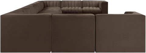 Talia Brown Velvet Performance Fabric Upholstered Sectional, 11-Piece