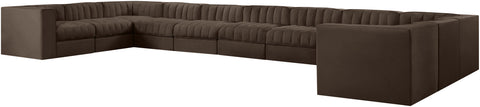Talia Brown Velvet Performance Fabric Upholstered Sectional, 11-Piece