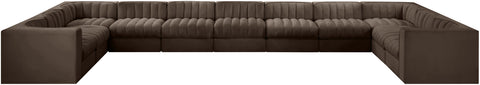 Talia Brown Velvet Performance Fabric Upholstered Sectional, 11-Piece