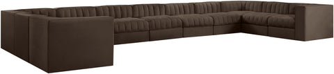 Talia Brown Velvet Performance Fabric Upholstered Sectional, 11-Piece