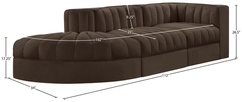 Talia Brown Velvet Performance Fabric Upholstered Sectional, 3-Piece