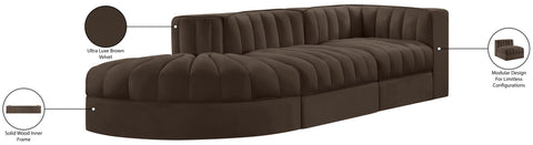 Talia Brown Velvet Performance Fabric Upholstered Sectional, 3-Piece