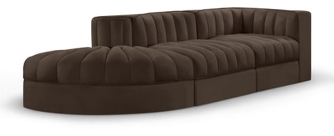 Talia Brown Velvet Performance Fabric Upholstered Sectional, 3-Piece